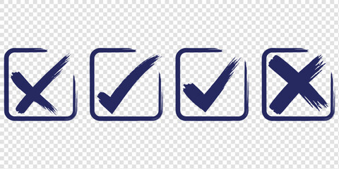  Check tick mark icon set. Cross box x check mark checkbox v list vector draw hand drawn sketch doodle brush marker checklist symbol wrong right circle. Vector Illustration © TRENDING VECTOR ART3