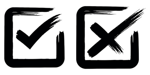 Hand drawn check tick mark icon set. x marks, checkboxes, and checklist symbols including right and wrong signs in brush marker style. © TRENDING VECTOR ART3