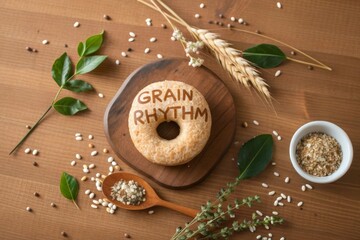 Donut with Grain Rhythm design placed on a wooden board