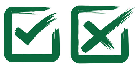 Hand drawn check tick mark icon set. x marks, checkboxes, and checklist symbols including right and wrong signs in brush marker style. © TRENDING VECTOR ART3