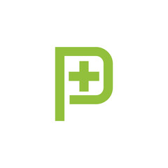 letter p plus medical green geometric logo vector