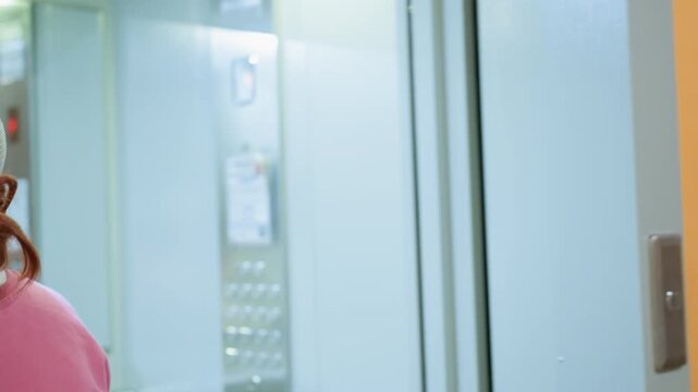 Graceful Woman Accompanied By Feline And Young Girl, Elegant Female Figure With Kitten And Youthful Girl In Elevator, Sophisticated Woman Alongside Small Cat And Young Girl Inside Elevator