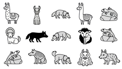 Obraz premium Animal collection llama wolf lizard icons in vector design