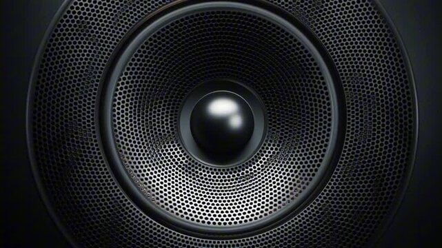 Close-Up Shot of a Loudspeaker on Dark Gradient Background with Circular Design and Detailed Elements dark environment showcasing audio equipment close up pattern