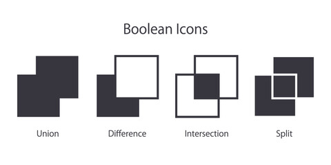 ブーリアンのユーザーインターフェースのアイコンセット。CADやイラストソフトのUIのベクターイラスト