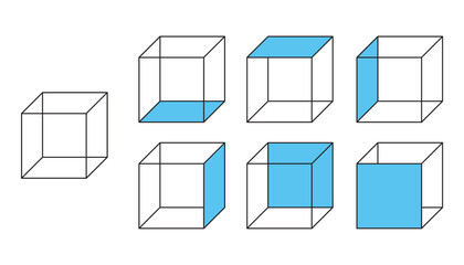 立方体の面を選択するユーザーインターフェースのアイコンセット。CADソフトのUIのベクターイラスト。背景が透過された素材