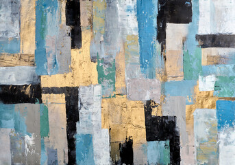 Abstract multicolor painting wtih grunge texture on canvas. Artwork mix brush stroke, splash color and oil, acrylic paint element. Modern contemporary art  for wallpaper background