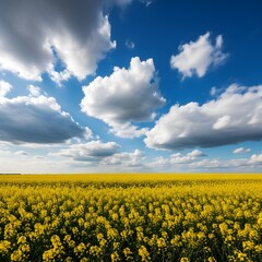 Obraz premium Vast Canola Field With Cloudy Sky