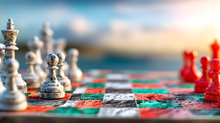 Chess strategy planning focus competition financial growth 2026 board game Classic chess board with blurred pieces creates strategy mood, symbol of financial planning and growth toward 2026 goals