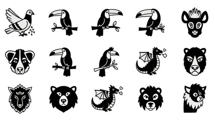 Black and white animal illustrations for various design and creative projects