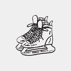 Fototapeta premium Hand drawn male hockey ice skates with laces. Winter sports, skating gear. Vector sketch illustration in vintage crayon charcoal style