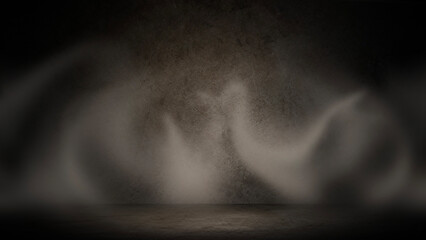Dark moody and textured background featuring subtly curved concrete or stone wall with wisps of...
