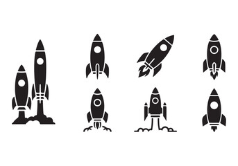 Rocket icon set. business start up symbol. rocket launching sign. vector silhouette