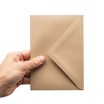 Hand holding kraft paper envelope for mailing or sending greetings