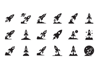 Rocket icon set. business start up symbol. rocket launching sign. vector silhouette