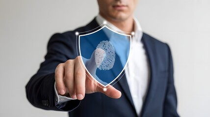 Biometric cyber security system concept. Access to personal data by fingerprint scanning, identification, Privacy to protect data.