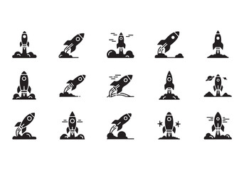Rocket icon set. business start up symbol. rocket launching sign. vector silhouette