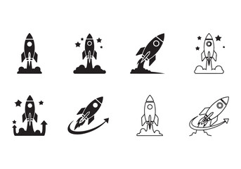 Rocket icon set. business start up symbol. rocket launching sign. vector silhouette