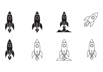 Rocket icon set. business start up symbol. rocket launching sign. vector silhouette