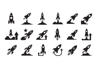 Rocket icon set. business start up symbol. rocket launching sign. vector silhouette