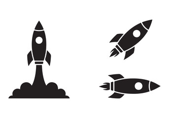 Rocket icon set. business start up symbol. rocket launching sign. vector silhouette