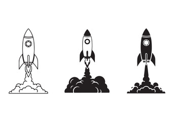 Rocket icon set. business start up symbol. rocket launching sign. vector silhouette