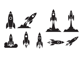 Rocket icon set. business start up symbol. rocket launching sign. vector silhouette