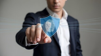 Biometric cyber security system concept. Access to personal data by fingerprint scanning, identification, Privacy to protect data.
