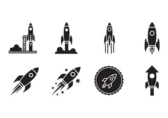 Rocket icon set. business start up symbol. rocket launching sign. vector silhouette