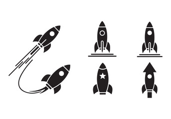 Rocket icon set. business start up symbol. rocket launching sign. vector silhouette