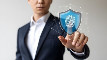 Biometric cyber security system concept. Access to personal data by fingerprint scanning, identification, Privacy to protect data.