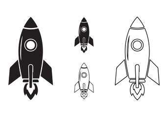 Rocket icon set. business start up symbol. rocket launching sign. vector silhouette