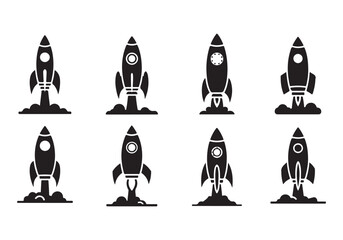 Rocket icon set. business start up symbol. rocket launching sign. vector silhouette