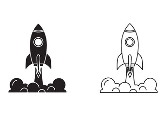 Rocket icon set. business start up symbol. rocket launching sign. vector silhouette