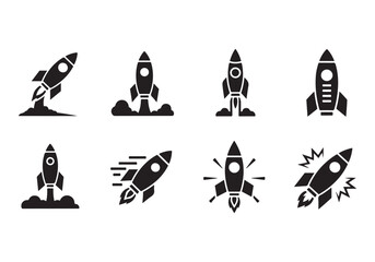 Rocket icon set. business start up symbol. rocket launching sign. vector silhouette