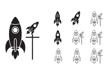 Rocket icon set. business start up symbol. rocket launching sign. vector silhouette
