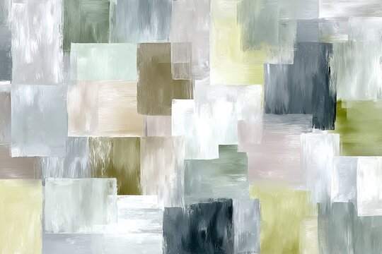 Abstract art displaying layered rectangles in pastel tones, creating a modern, textured composition