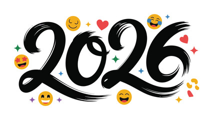 New Year 2026: A vibrant and colorful graphic design celebrating the arrival of the year 2026, filled with festive emojis and hearts, symbolizing joy and anticipation.