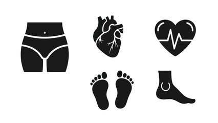 Black silhouette illustrations of human anatomy parts for healthcare concepts