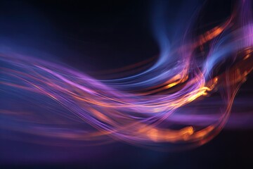 Fototapeta premium Abstract flowing lines with colors of orange, blue, and purple against a dark background