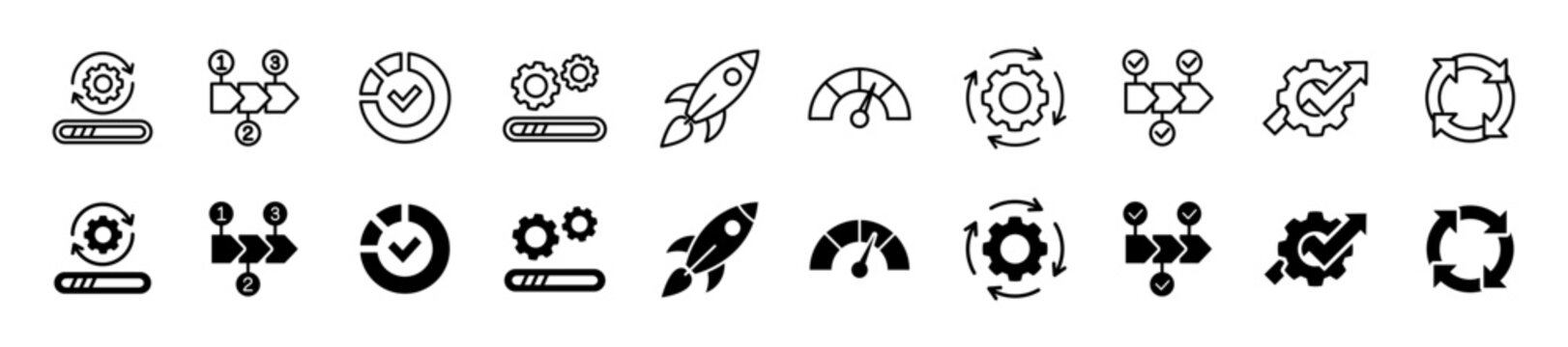 Progress icon set. Workflow and efficiency symbol. Vector illustration.