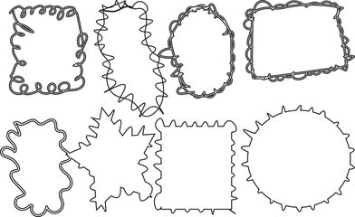 Collection of irregular hand-drawn decorative frames and borders, isolated.