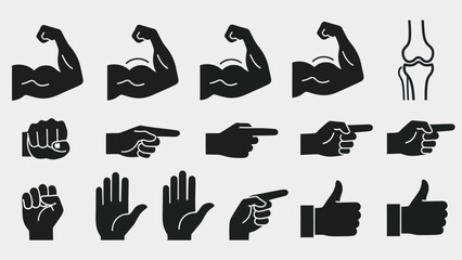 Black and white hand gestures and body parts illustrations vector set