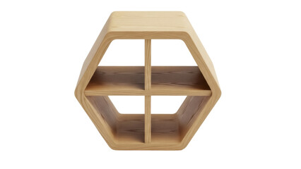 Isolated Wooden Hexagon Shelf with Two Compartments, Minimalist Floating Design, Indoor Storage