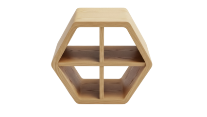 Isolated Wooden Hexagon Shelf with Two Compartments, Minimalist Floating Design, Indoor Storage