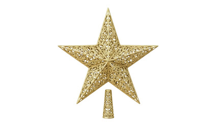 Isolated Gold filigree Christmas tree topper decoration, ornament, golden star on tree seasonal