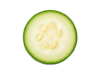 Isolated transverse cross-section of a fresh courgette vegetable food ingredient closeup