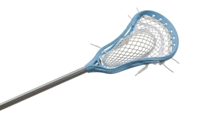 Isolated light blue lacrosse stick with white net for playing a team sport game outdoors