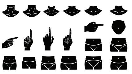 Black silhouette vector set of body parts and gestures for design