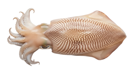 Isolated Cuttlefish on Plain Background, Squid with Textured Mantle and Ten Tentacles, Marine Animal